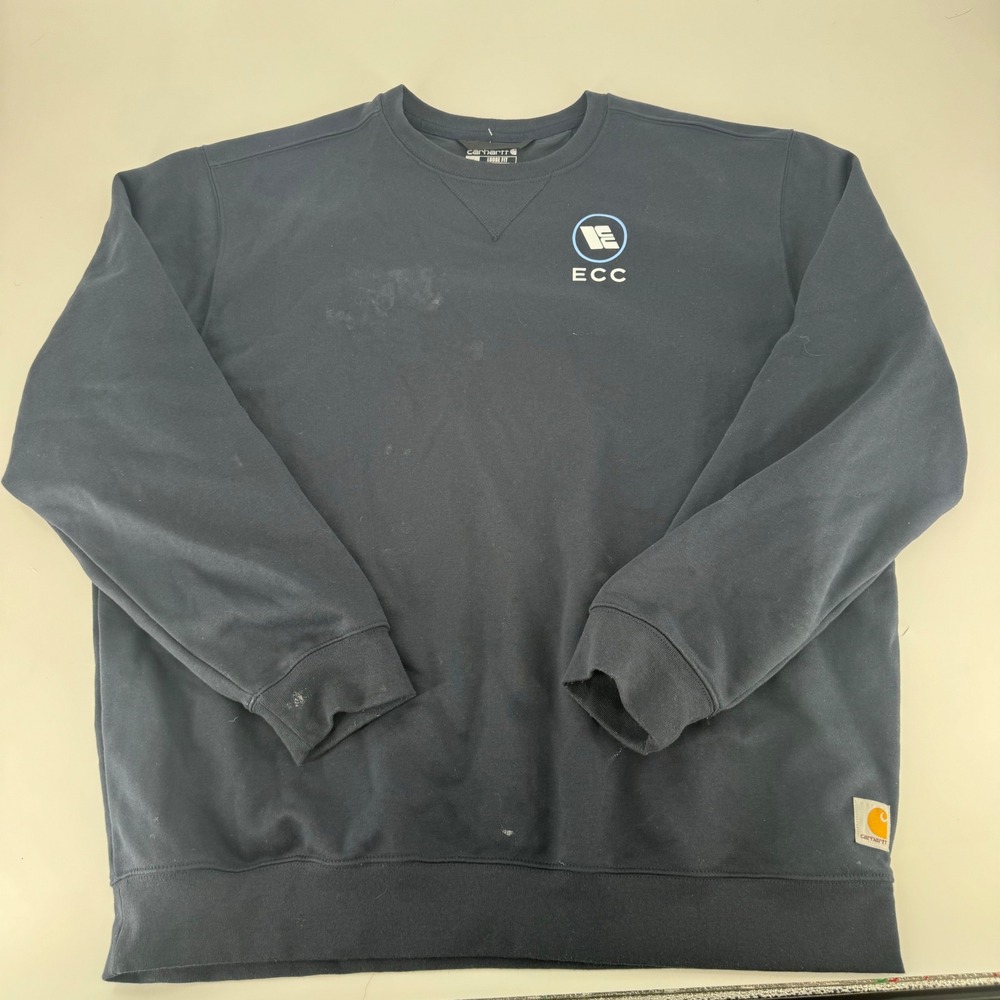 Carhartt Mens‎ Loose Fit Crewneck Sweatshirt XL Navy Blue Logo Workwear Stained
